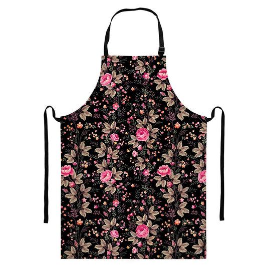 Pink Floral Flower Pattern Print Bib Apron With Pocket