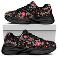 Pink Floral Flower Pattern Print Black Chunky Shoes