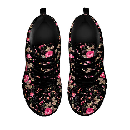 Pink Floral Flower Pattern Print Black Running Shoes