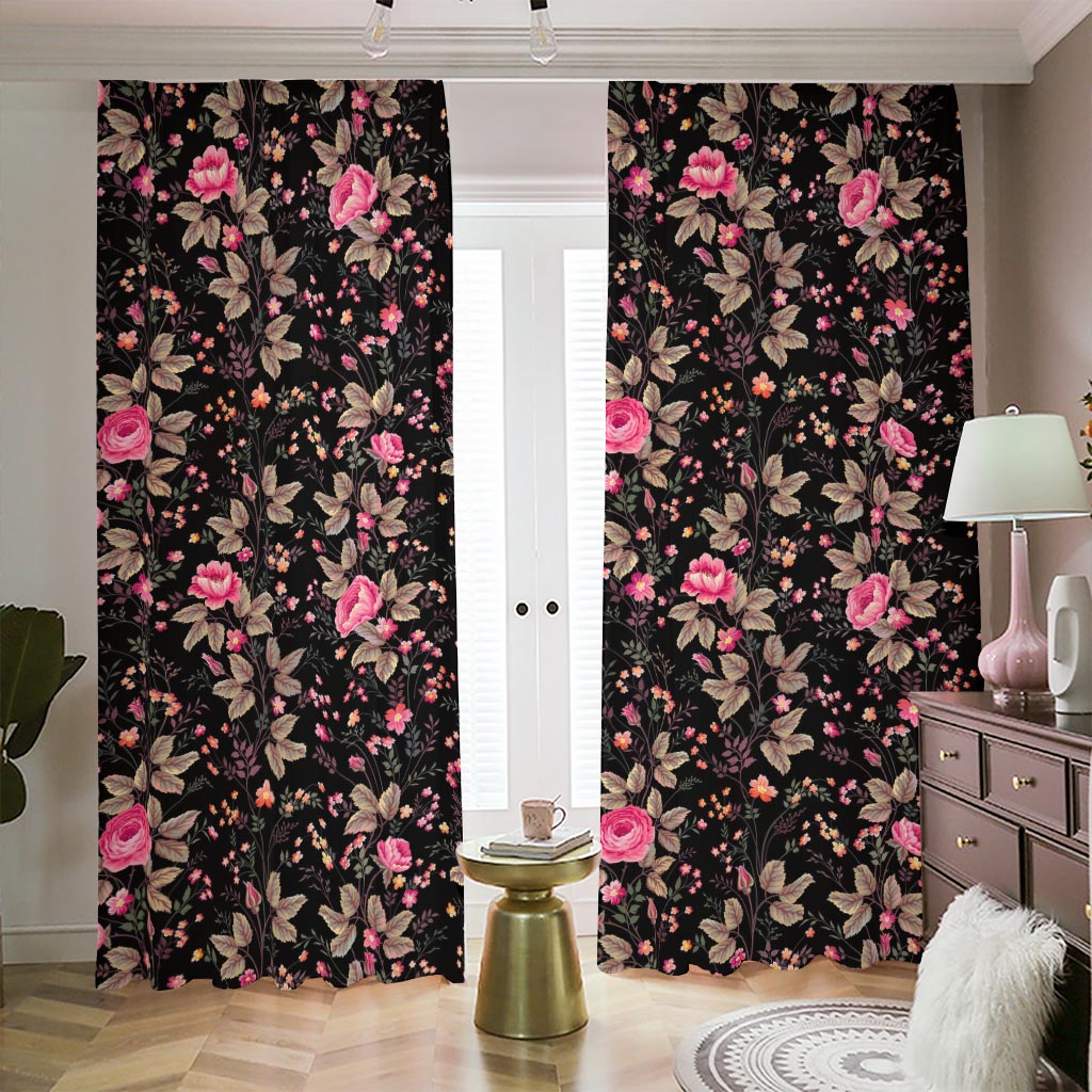 Pink Floral Flower Pattern Print Blackout Pencil Pleat Curtains