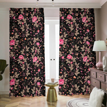 Pink Floral Flower Pattern Print Blackout Pencil Pleat Curtains