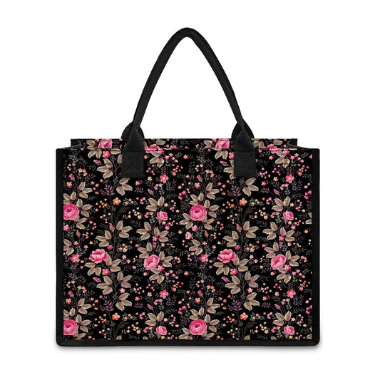 Pink Floral Flower Pattern Print Canvas Tote Bag