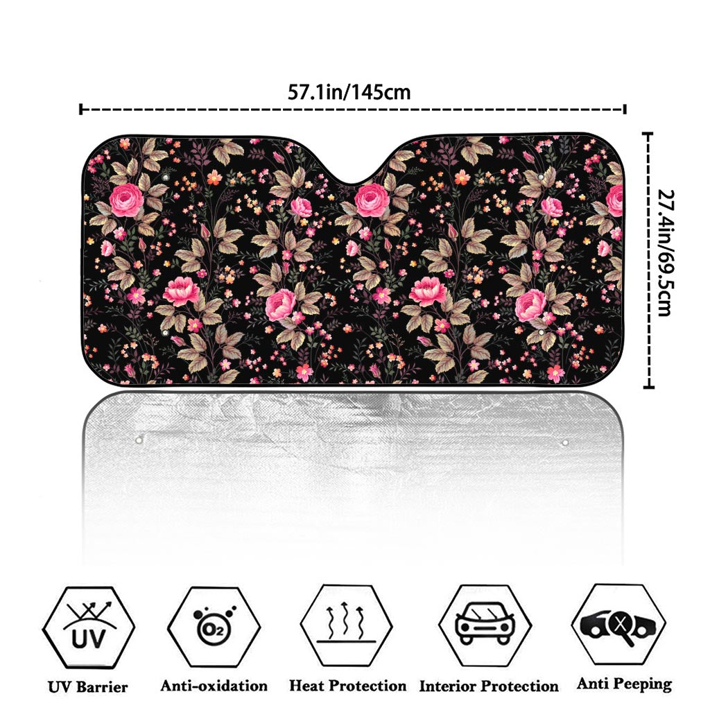 Pink Floral Flower Pattern Print Car Windshield Sun Shade