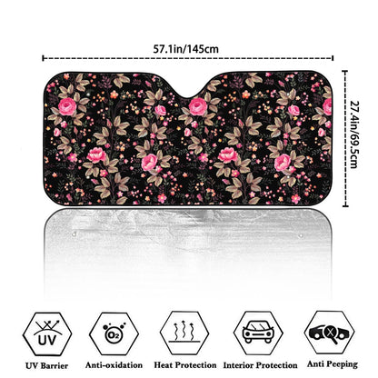Pink Floral Flower Pattern Print Car Windshield Sun Shade