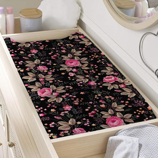Pink Floral Flower Pattern Print Changing Pad Cover