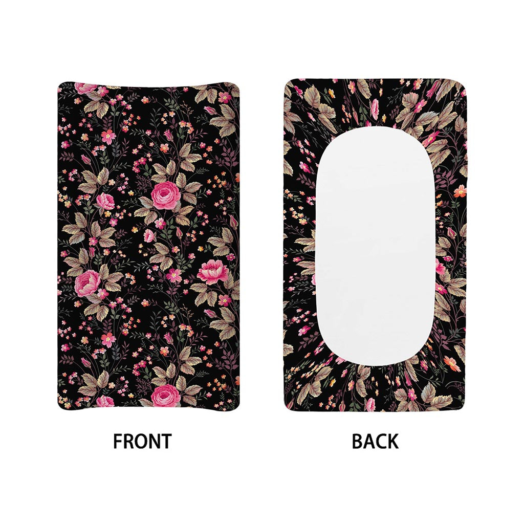 Pink Floral Flower Pattern Print Changing Pad Cover
