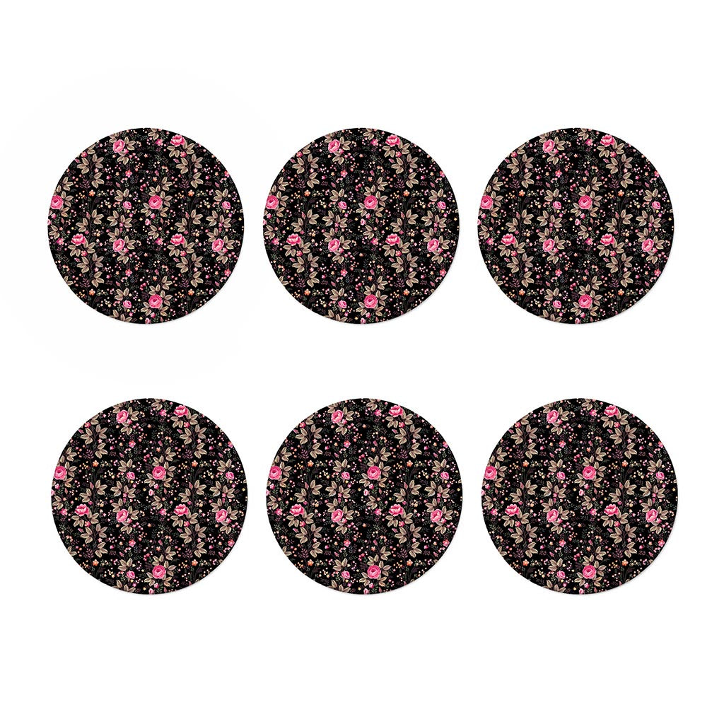 Pink Floral Flower Pattern Print Coaster Set