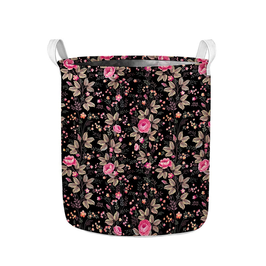 Pink Floral Flower Pattern Print Collapsible Laundry Basket
