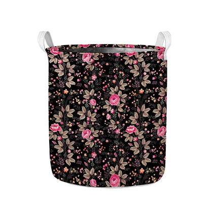 Pink Floral Flower Pattern Print Collapsible Laundry Basket