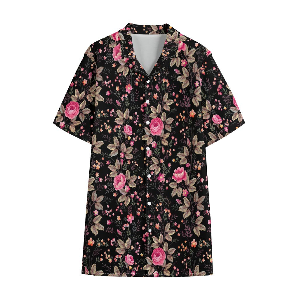 Pink Floral Flower Pattern Print Cotton Hawaiian Shirt