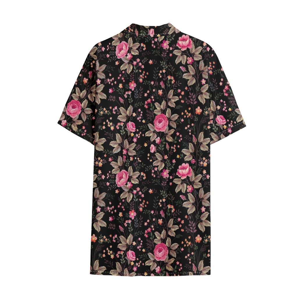 Pink Floral Flower Pattern Print Cotton Hawaiian Shirt