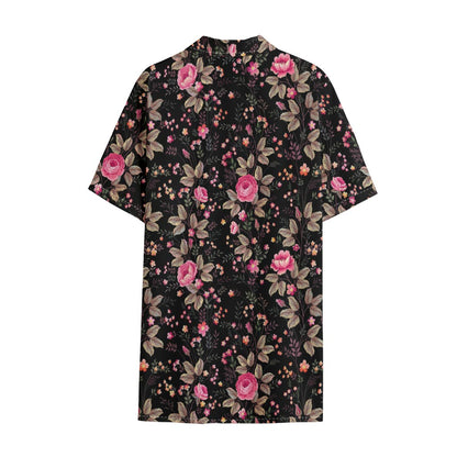 Pink Floral Flower Pattern Print Cotton Hawaiian Shirt