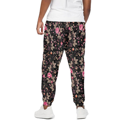 Pink Floral Flower Pattern Print Cotton Pants