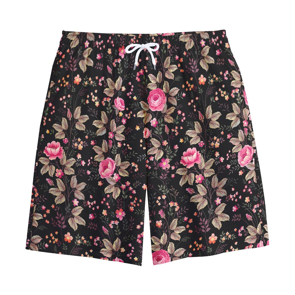 Pink Floral Flower Pattern Print Cotton Shorts