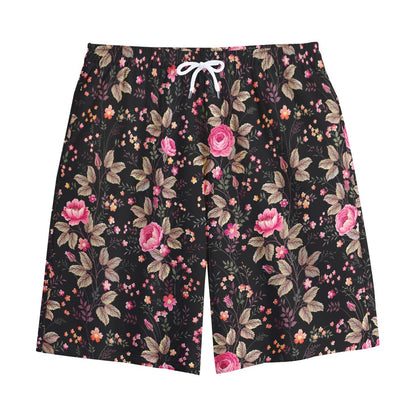 Pink Floral Flower Pattern Print Cotton Shorts