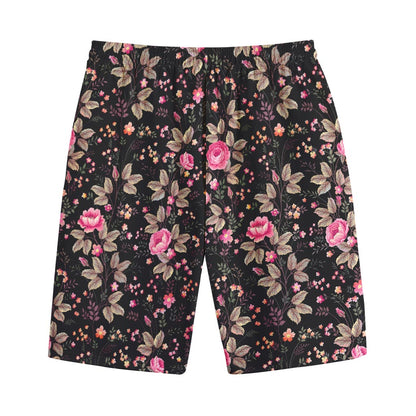 Pink Floral Flower Pattern Print Cotton Shorts