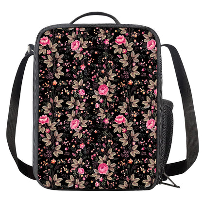Pink Floral Flower Pattern Print Crossbody Lunch Bag