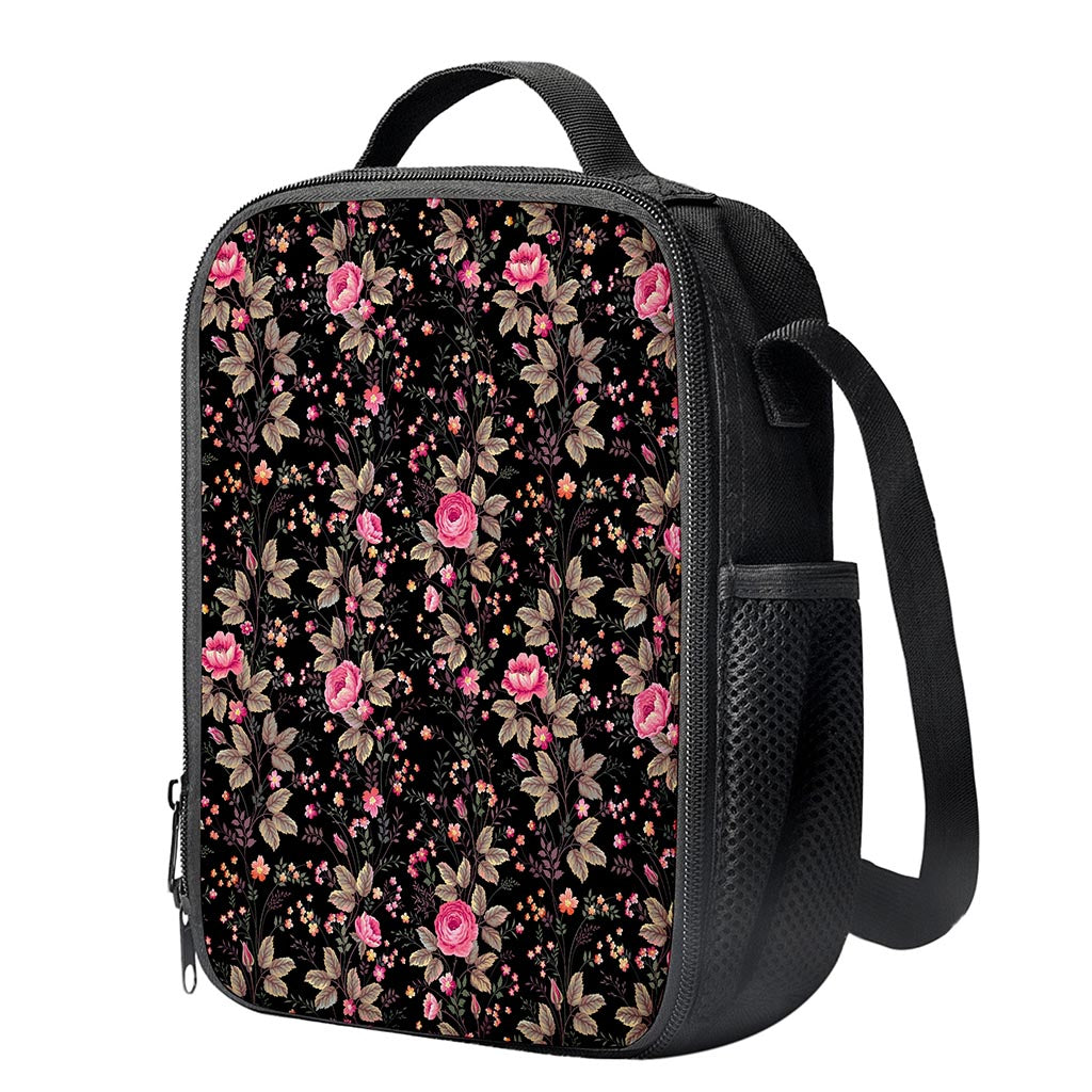 Pink Floral Flower Pattern Print Crossbody Lunch Bag