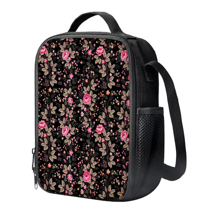 Pink Floral Flower Pattern Print Crossbody Lunch Bag