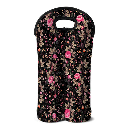 Pink Floral Flower Pattern Print Double Neoprene Wine Tote