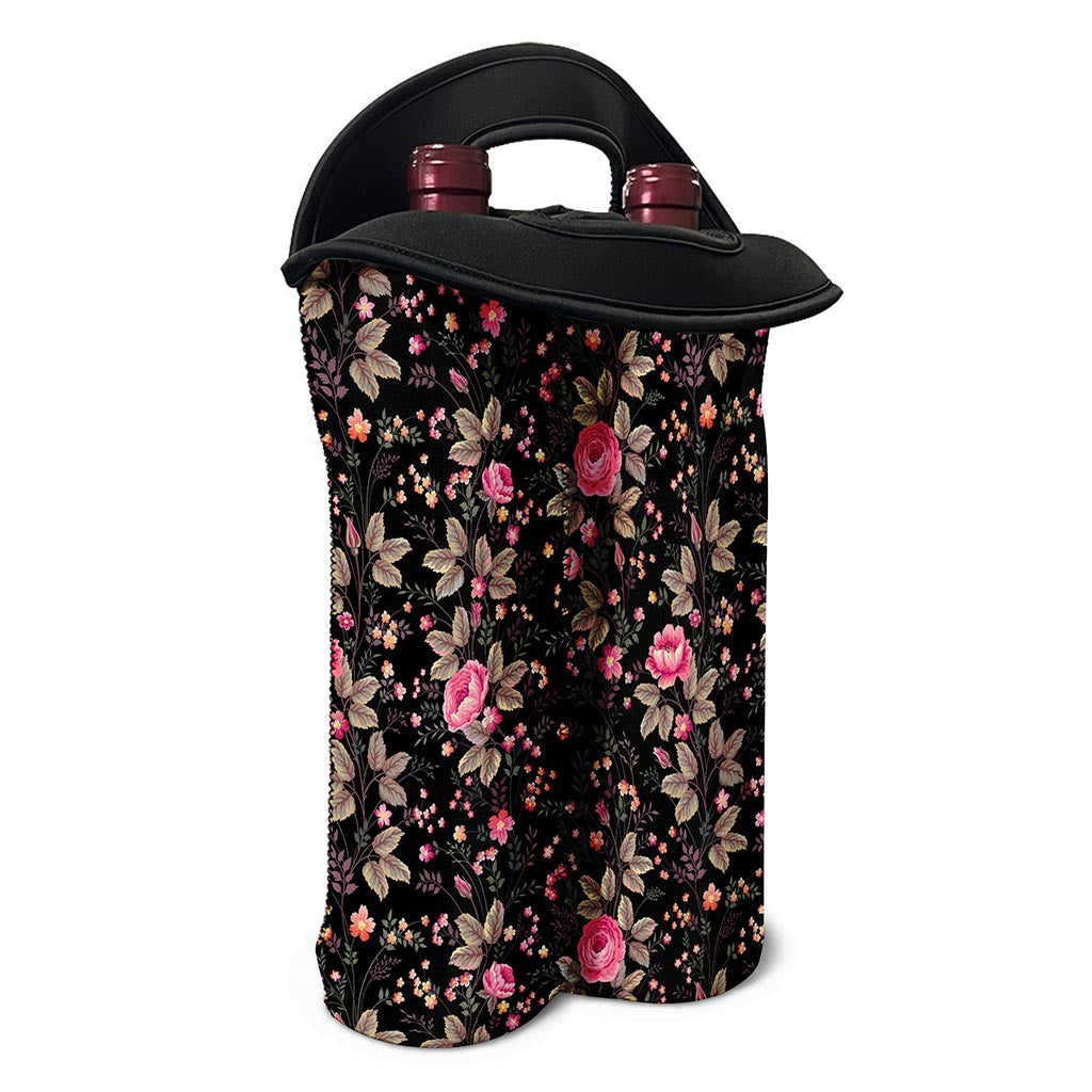 Pink Floral Flower Pattern Print Double Neoprene Wine Tote
