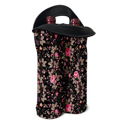 Pink Floral Flower Pattern Print Double Neoprene Wine Tote