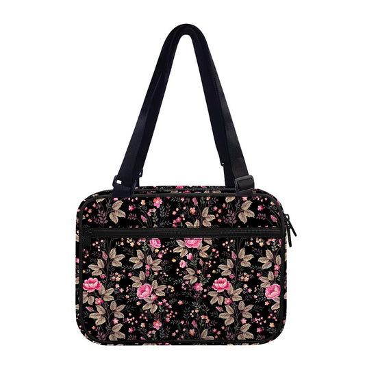 Pink Floral Flower Pattern Print Double Strap Bible Bag