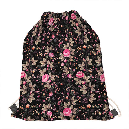 Pink Floral Flower Pattern Print Drawstring Bag