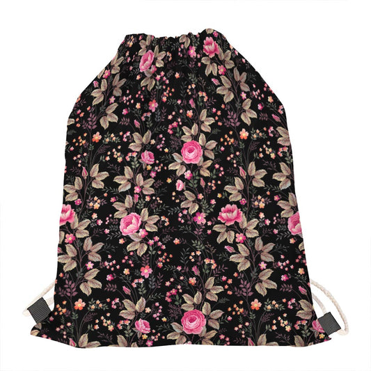Pink Floral Flower Pattern Print Drawstring Bag