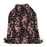 Pink Floral Flower Pattern Print Drawstring Bag