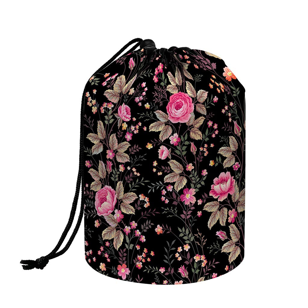 Pink Floral Flower Pattern Print Drawstring Makeup Bag