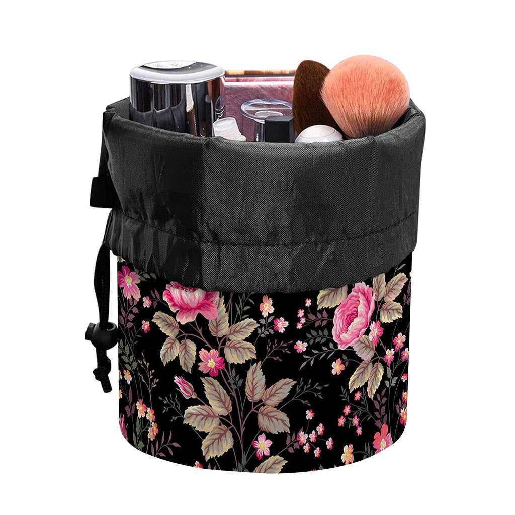 Pink Floral Flower Pattern Print Drawstring Makeup Bag
