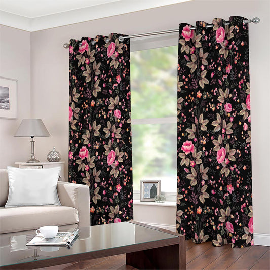 Pink Floral Flower Pattern Print Extra Wide Grommet Curtains