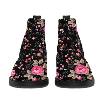 Pink Floral Flower Pattern Print Flat Ankle Boots