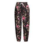 Pink Floral Flower Pattern Print Fleece Lined Knit Pants