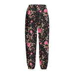 Pink Floral Flower Pattern Print Fleece Lined Knit Pants