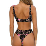 Pink Floral Flower Pattern Print Front Bow Tie Bikini