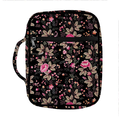 Pink Floral Flower Pattern Print Front Pocket Bible Bag