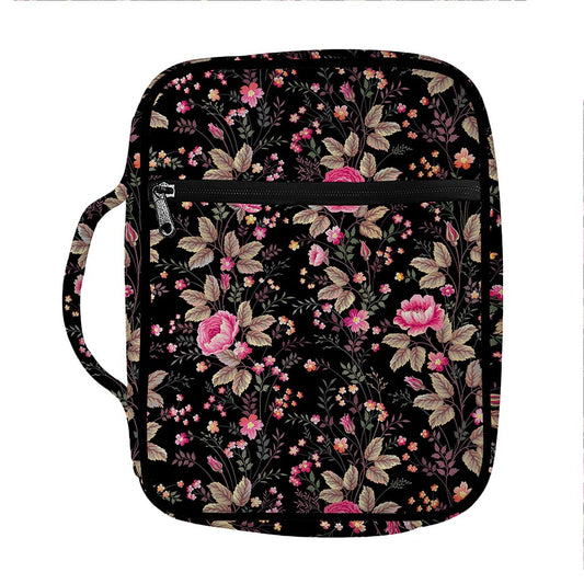 Pink Floral Flower Pattern Print Front Pocket Bible Bag