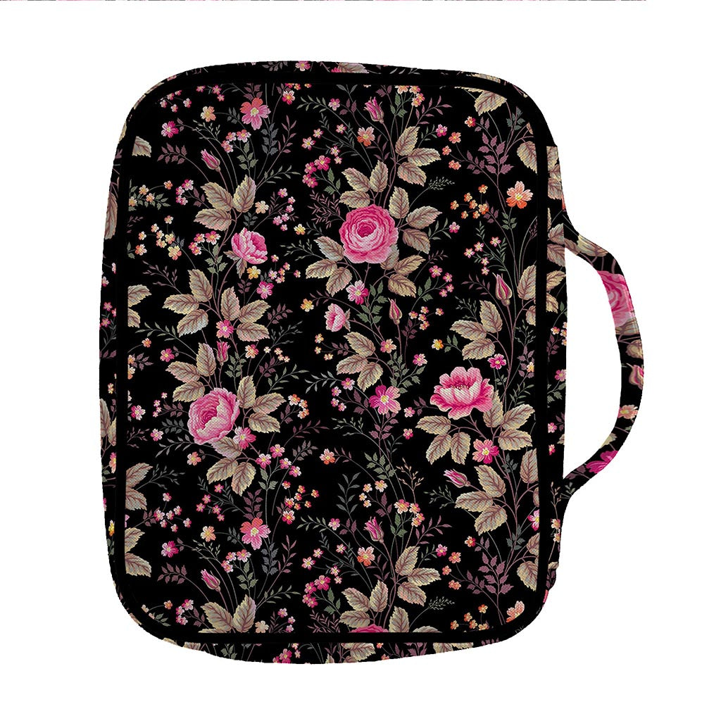 Pink Floral Flower Pattern Print Front Pocket Bible Bag