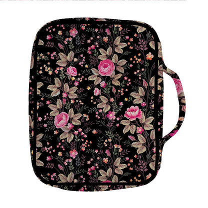 Pink Floral Flower Pattern Print Front Pocket Bible Bag
