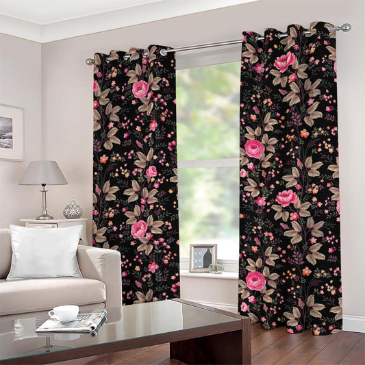Pink Floral Flower Pattern Print Grommet Curtains