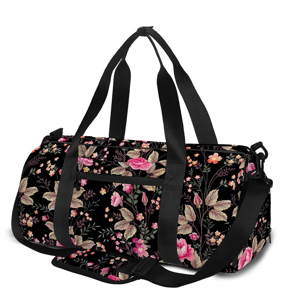 Pink Floral Flower Pattern Print Gym Bag