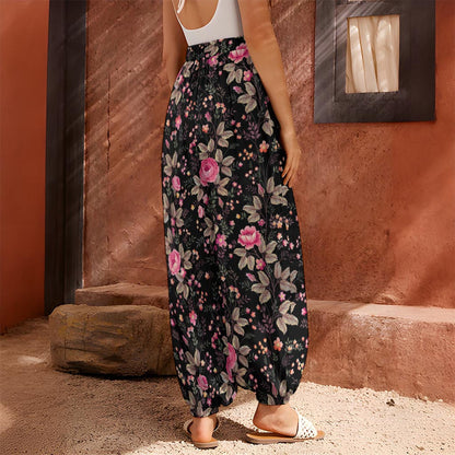 Pink Floral Flower Pattern Print Harem Pants