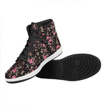 Pink Floral Flower Pattern Print High Top Leather Sneakers
