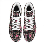 Pink Floral Flower Pattern Print High Top Leather Sneakers