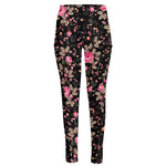 Pink Floral Flower Pattern Print High-Waisted Pocket Leggings