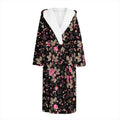 Pink Floral Flower Pattern Print Hooded Bathrobe