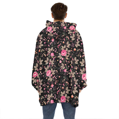 Pink Floral Flower Pattern Print Hoodie Blanket