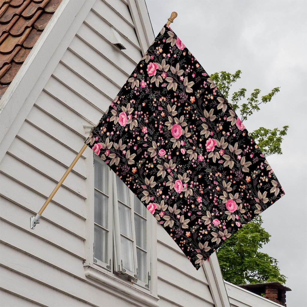 Pink Floral Flower Pattern Print House Flag